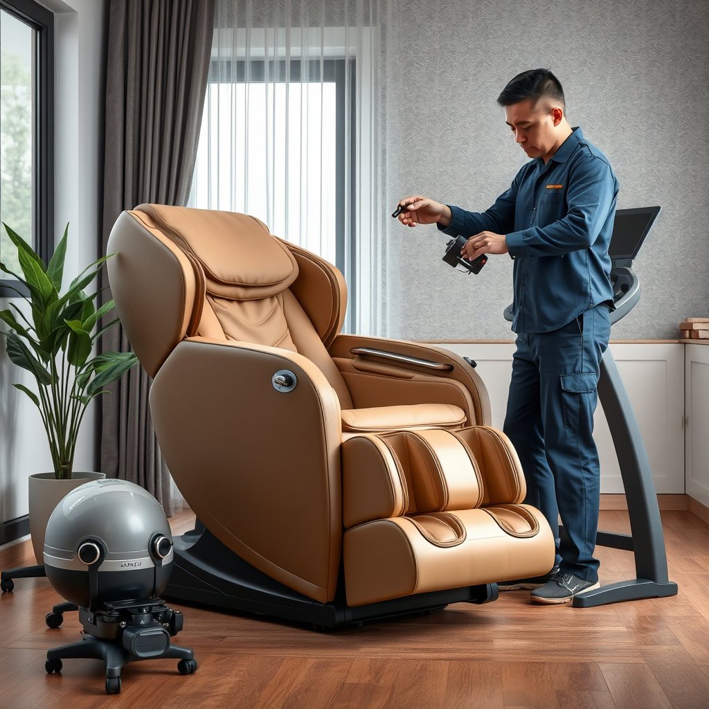 Ghế massage không rung khi bật – Nguyên nhân và cách sửa Ghế massage hiện đang không rung trên nền gỗ trong phòng khách